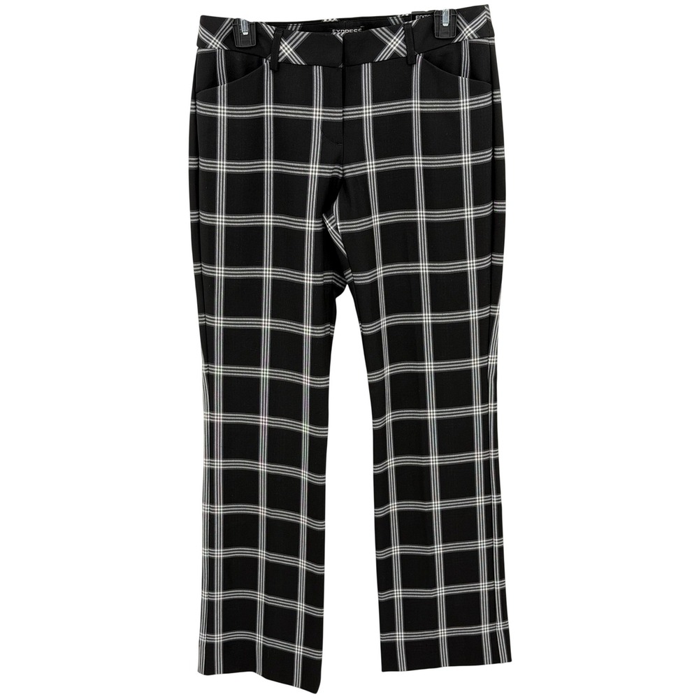 Express Pants Womens 6 Black Windowpane Editor Barely Boot Stretch Preppy Office